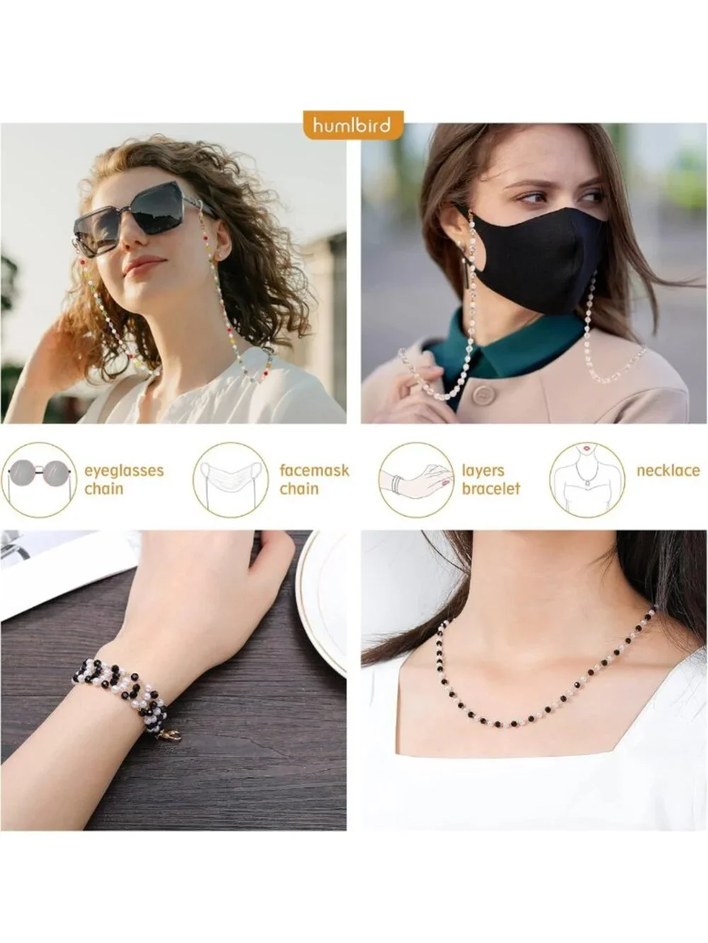 Healing Crystal Beaded Eyeglasses Chain & Mask Lanyard with Pearl for Women